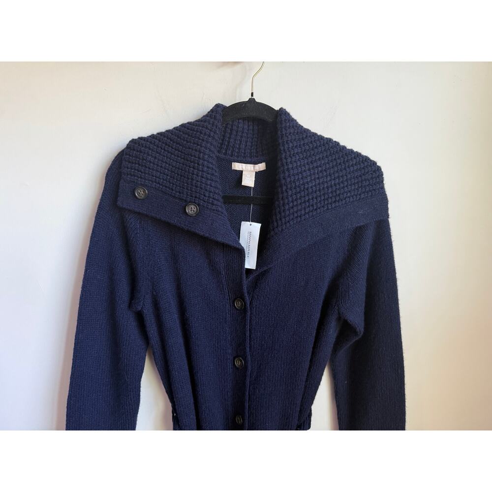 Banana Republic Wool Blend Long Sleeve Belted Cardigan Sweater Navy Womens M NWT - Picture 3 of 7